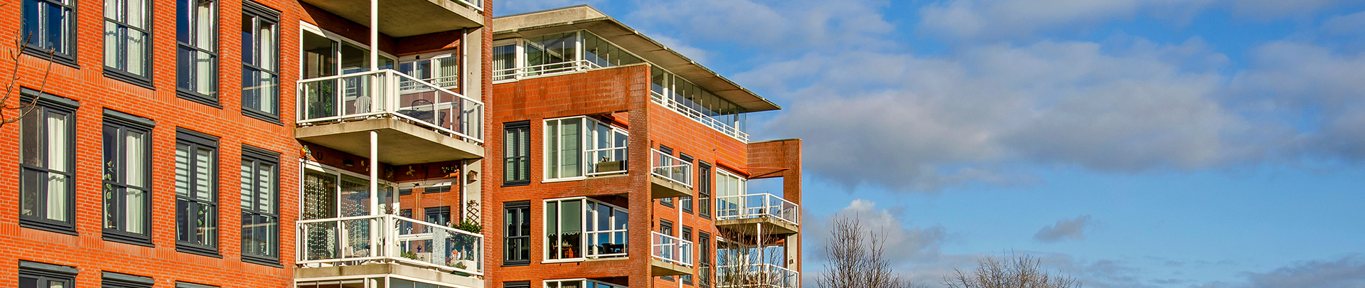 Appartementcomplexen in Pijnacker met gras voor de deur, een wandelpad en sloot